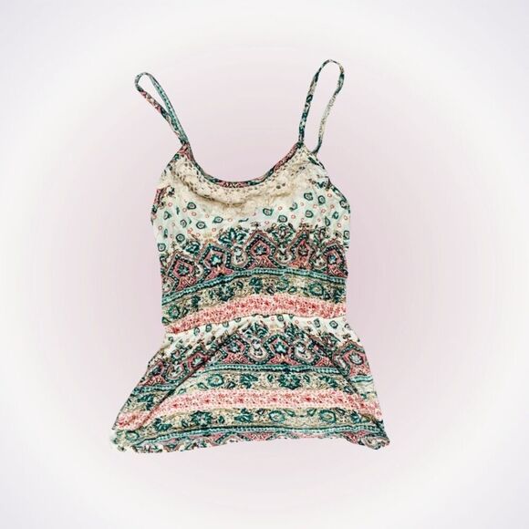 Rue21 Tops - Rue 21 teal, coral, and cream lace detail boho tank | Sz S